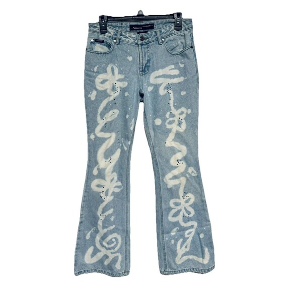 Stephen Hardy Squeeze Jeans with Bleach & Rhinestone Design Women's 7/8 Vintage - Picture 1 of 6